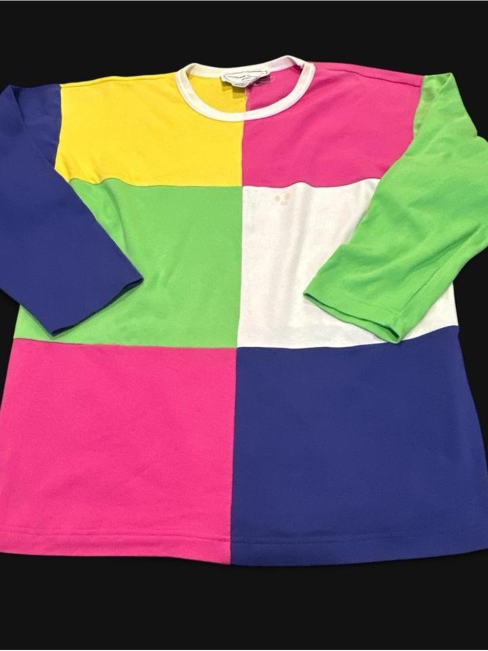 Adrienne Vittadini Colorblock Long Sleeve Top - Pink, Blue, Green, Yellow, White